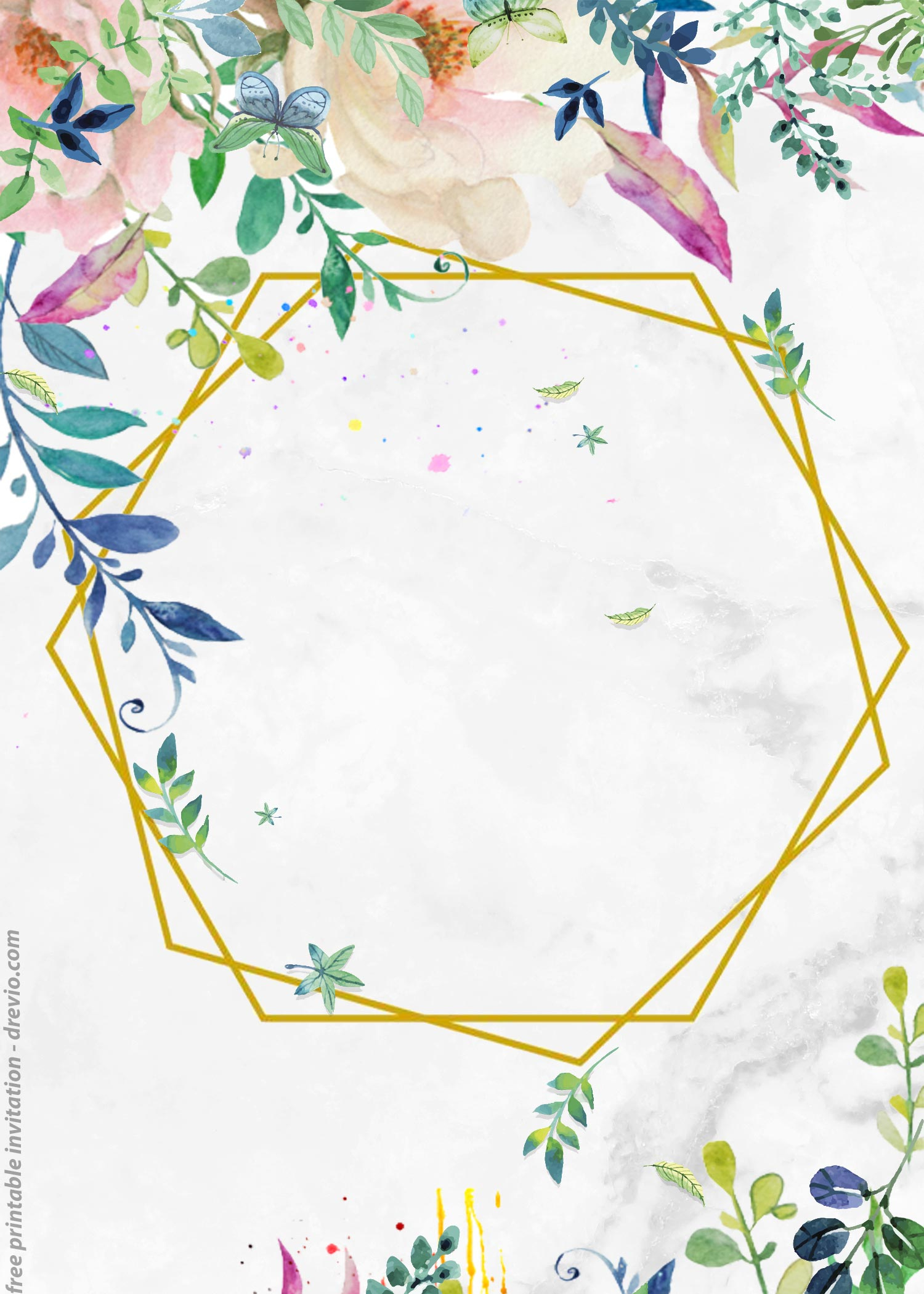 Free Printable Vintage Flower Framed Watercolor Invitations regarding Template For Invitations Free Printable