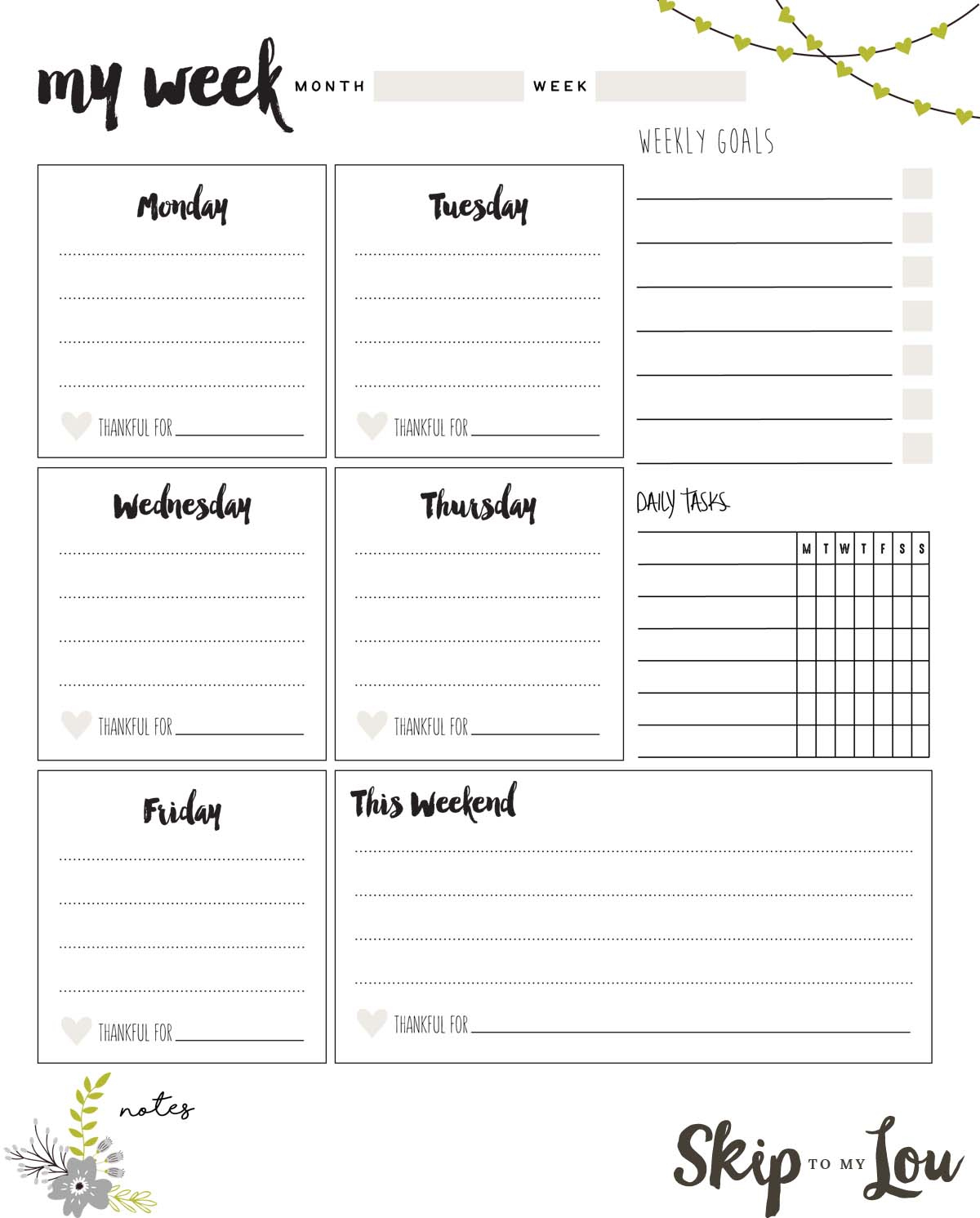 Free Printable Weekly Planner | Skip To My Lou for Let&amp;#039;s Start the Year Off Write Free Printable