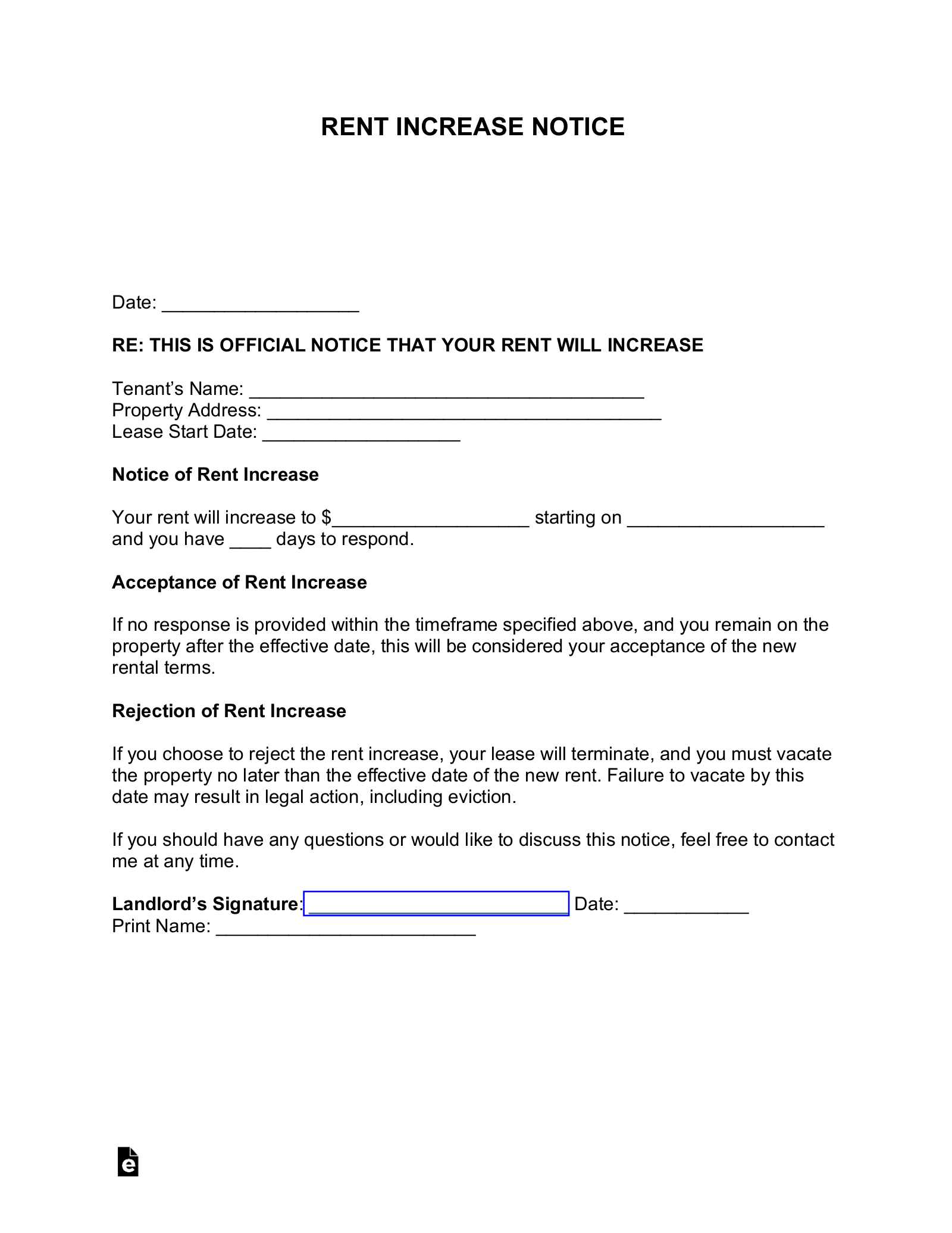Free Rent Increase Notice Template - Pdf | Word – Eforms regarding Free Printable Rent Increase Letter