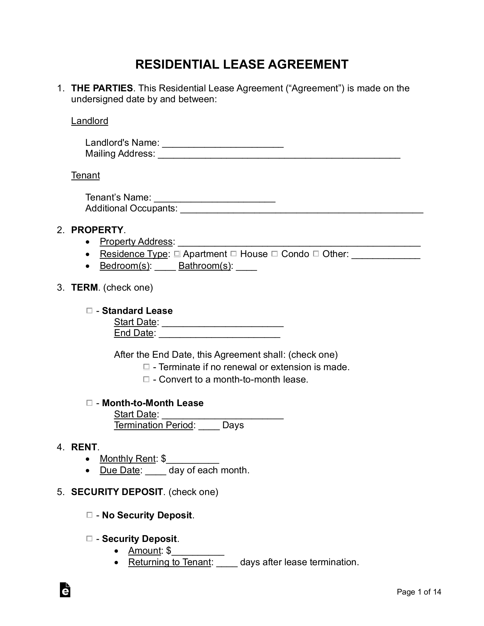 Free Rental / Lease Agreement Templates (15) - Pdf | Word – Eforms intended for Free Printable Rental Lease Agreement Template