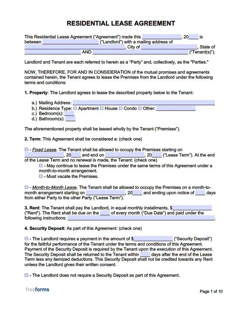 Free Rental / Lease Agreement Templates | Pdf | Word inside Free Printable Rental Lease Agreement Template
