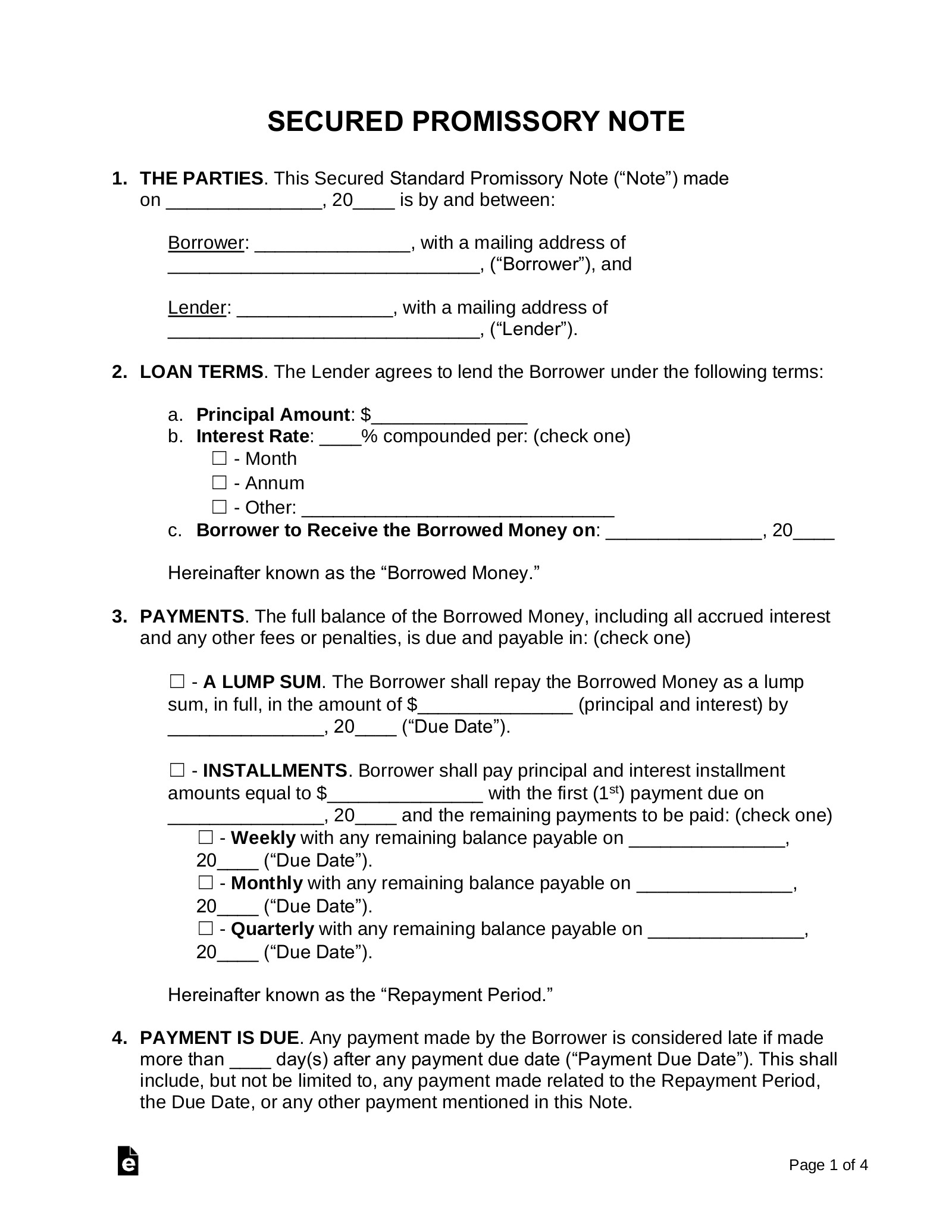 Free Secured Promissory Note Template - Pdf | Word – Eforms for Free Printable Promissory Note