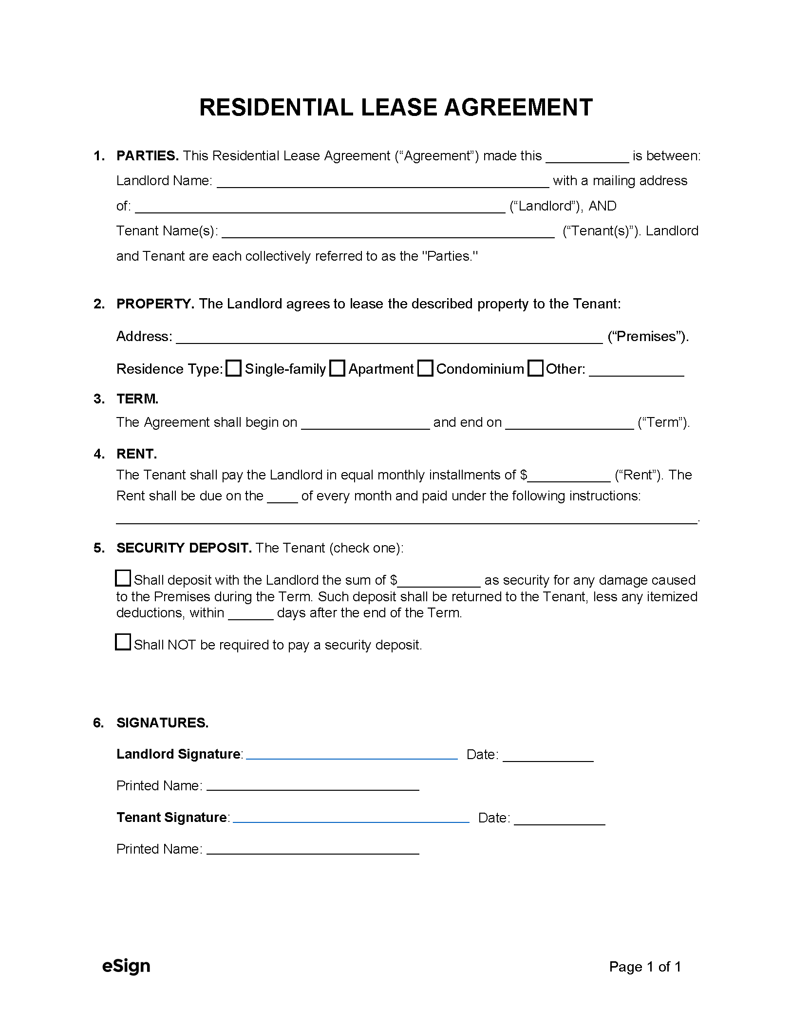 Free Simple (1-Page) Lease Agreement Template | Pdf | Word inside Printable Simple House Rental Agreement