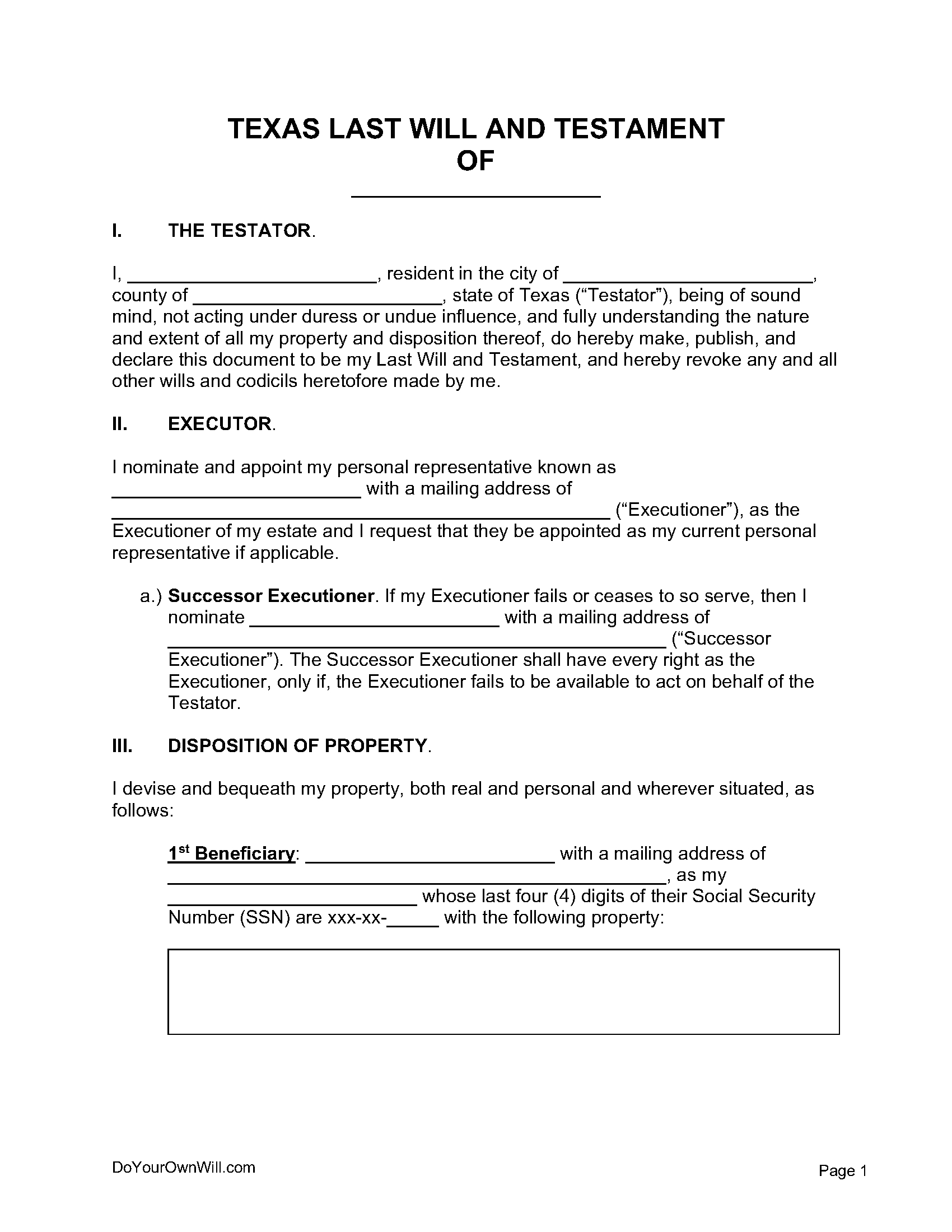 Free Texas Last Will And Testament Form | Pdf | Word | Odt regarding Free Printable Texas Will Forms