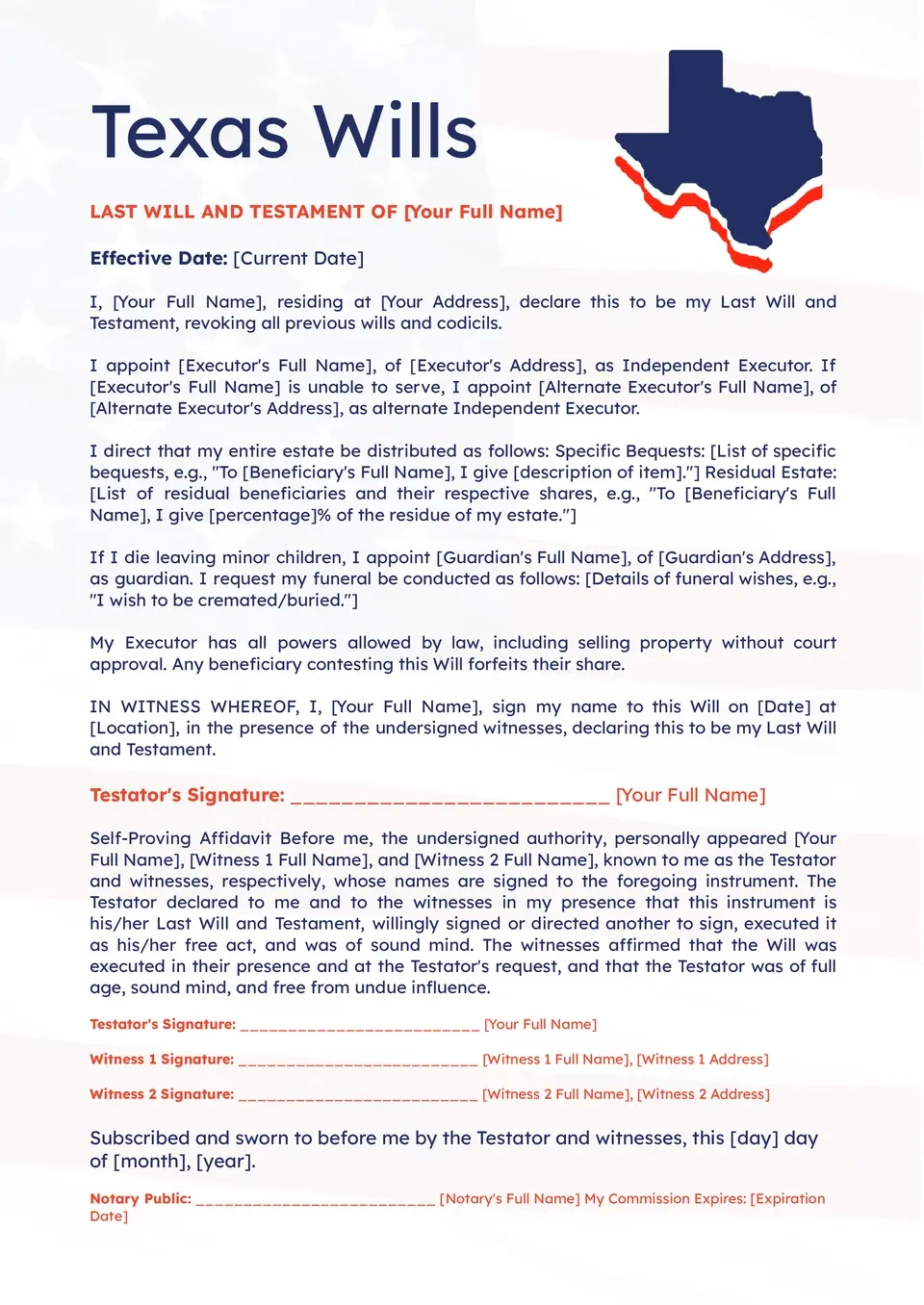 Free Texas Wills Template For Google Docs with Free Printable Texas Will Forms