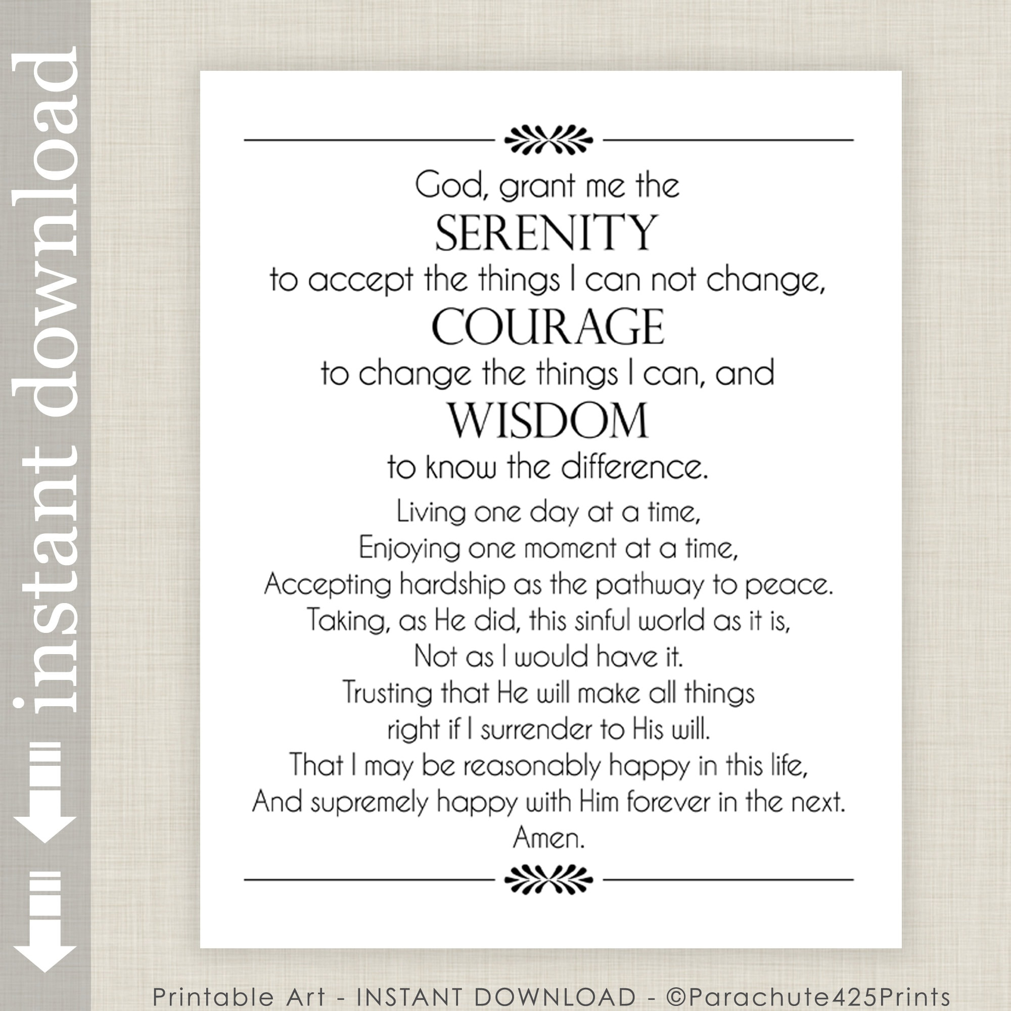Full Serenity Prayer Printable Wall Art, Inspirational Quote For with Printable Black And White Serenity Prayer