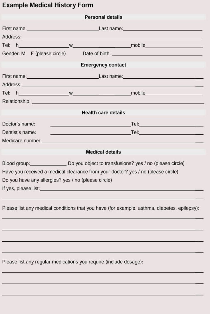 General Medical History Forms (100% Free) – [Word, Pdf] Regarding throughout General Printable Medical History Form Template