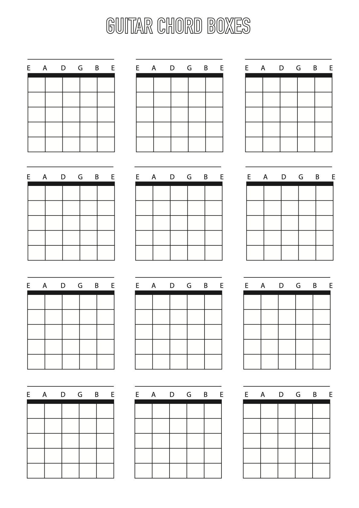 Guitar Chord Box Sheet Downloadable Template A4 Blank 6 String - Etsy regarding Guitar Chord Chart Blank Printable