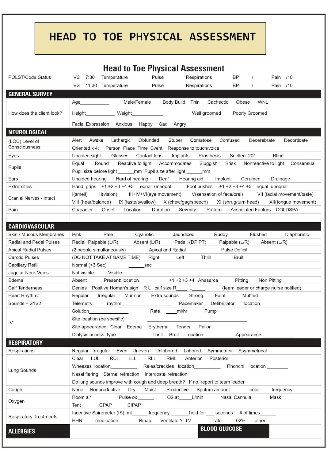 Head To Toe Assessment Nursing Vorlage - Head To Toe Assesment in Printable Head To Toe Assessment Nursing