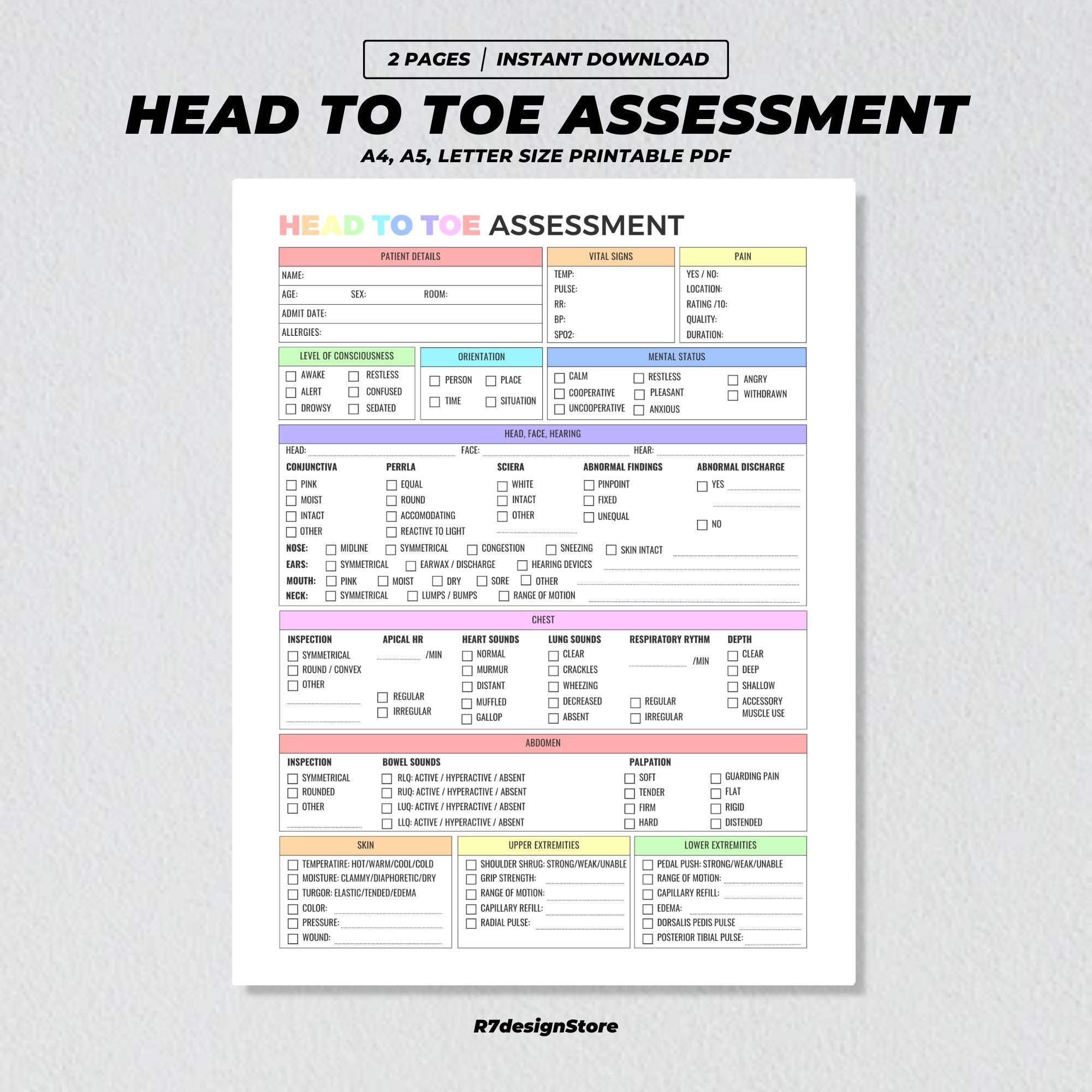 Head To Toe Assessment Printable, Notizen Für Pflegeschüler inside Printable Head To Toe Assessment Nursing