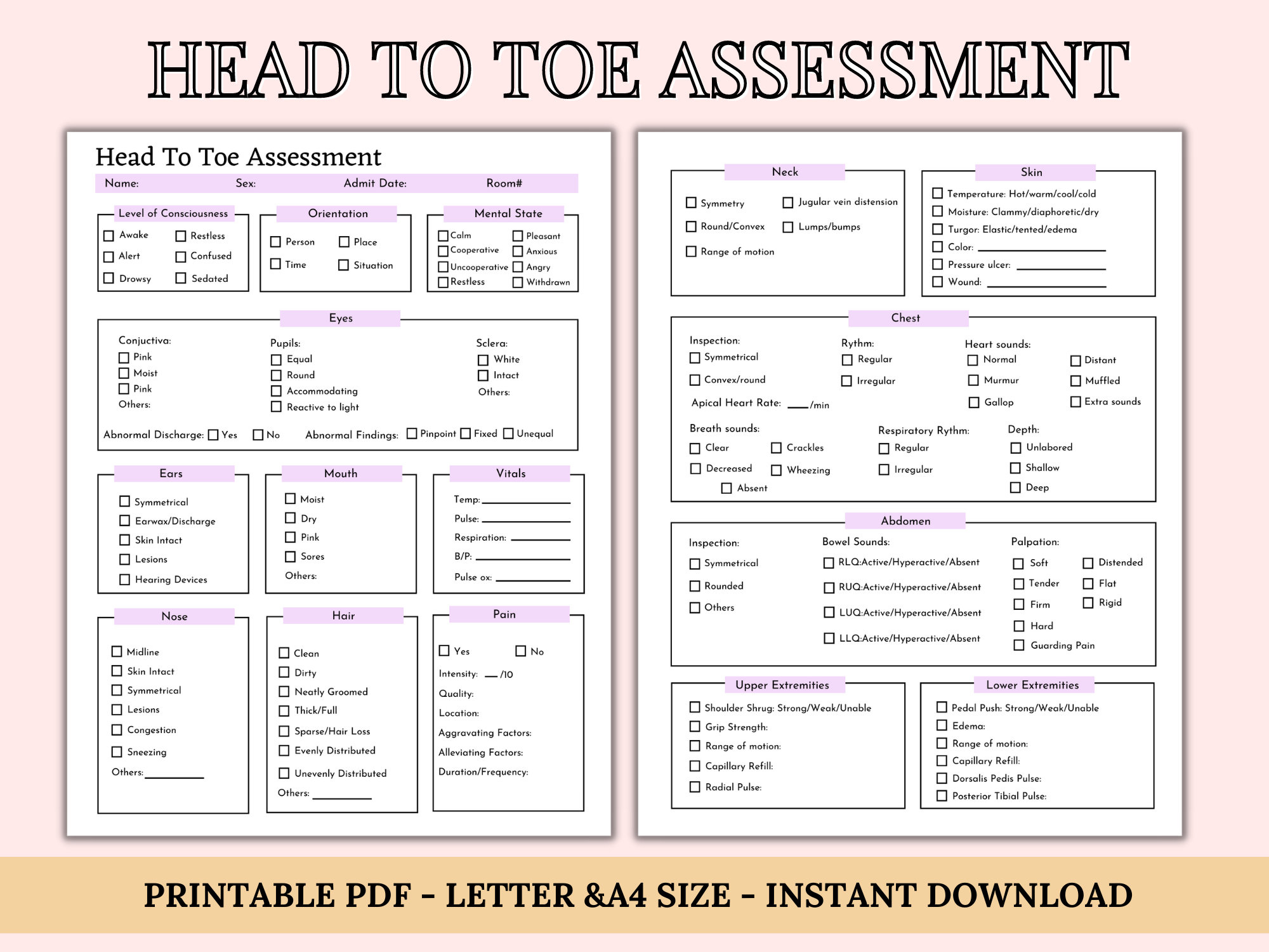 Head To Toe Assessment Template Nursing Checklist | Notizen Für pertaining to Printable Head to Toe Assessment Nursing