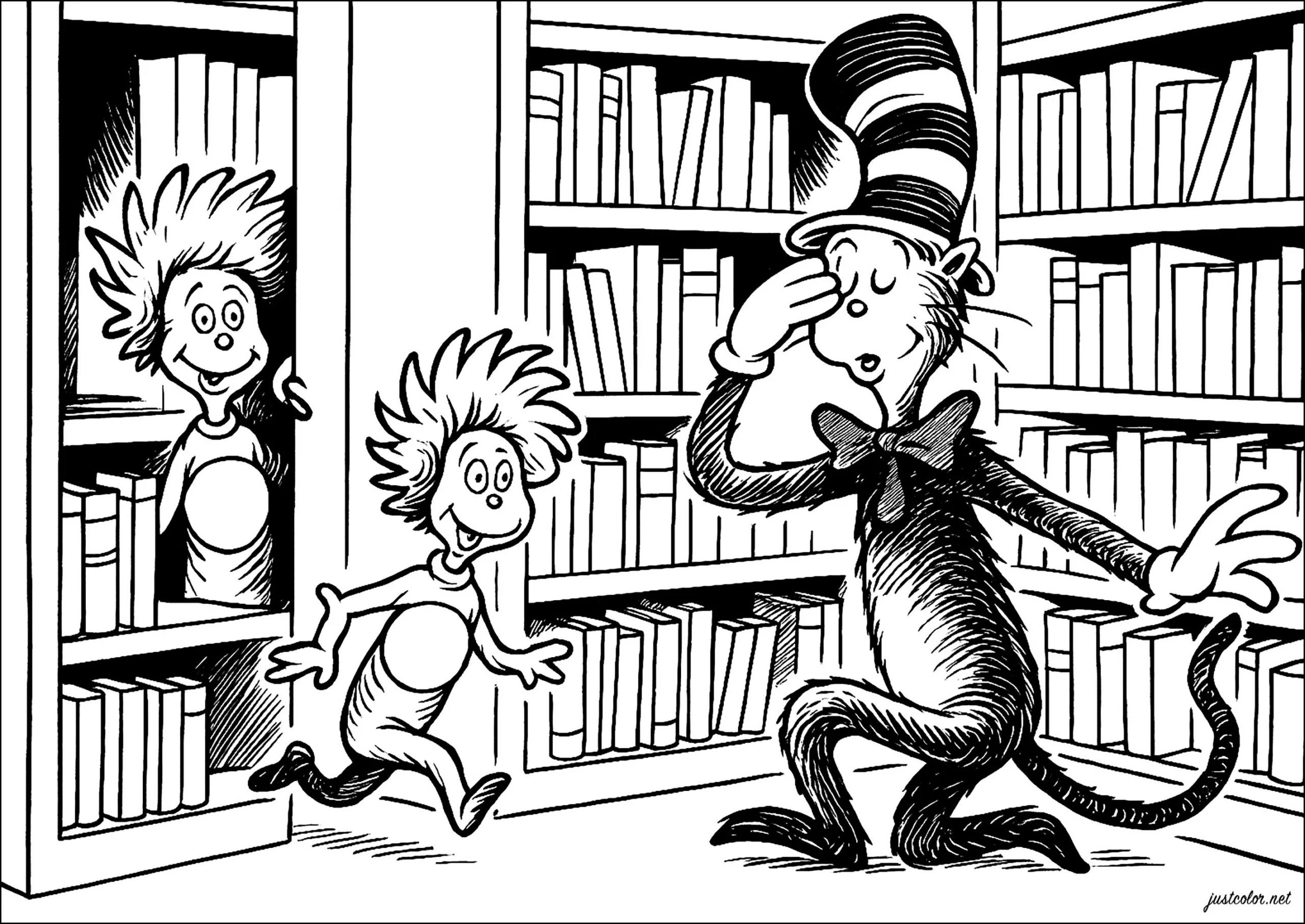 Hide-And-Seek In The Magic Library - The Cat In The Hat Coloring Pages for Printable Picture Of Cat In The Hat