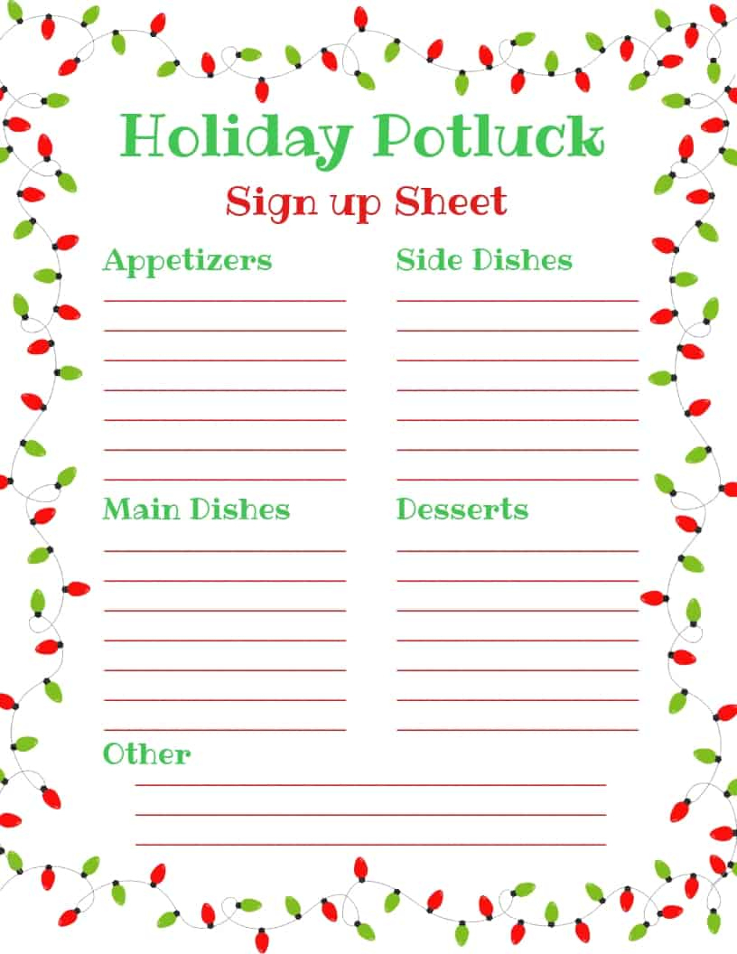 Holiday Potluck Sign Up Sheet - with regard to Free Printable Christmas Potluck Sign Up Sheet