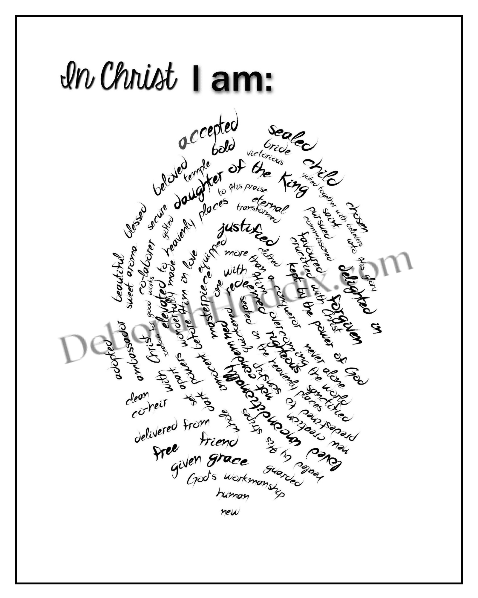 Identity In Christ Thumbprint Image | Online Store | Deborah Haddix regarding My Identity in Christ Printable