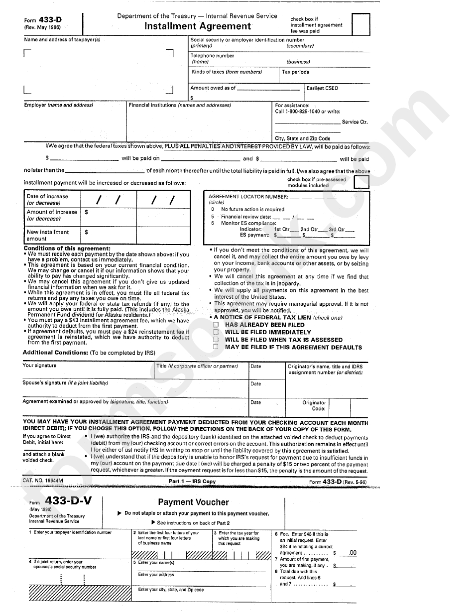 Irs Form 433-D intended for Irs Form 433 D Printable