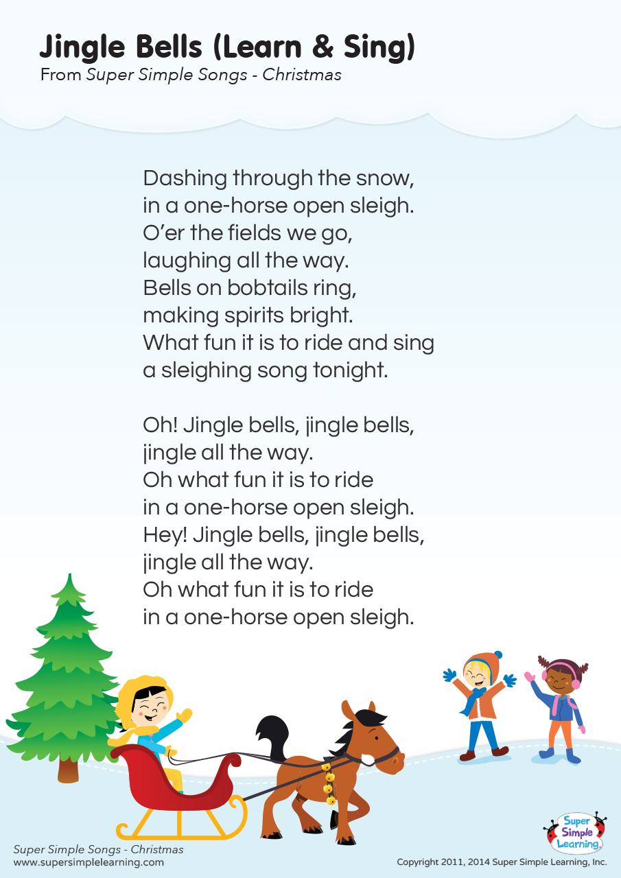 Jingle Bells (Learn & Sing) Lyrics Poster - Super Simple for Words to Jingle Bells Printable