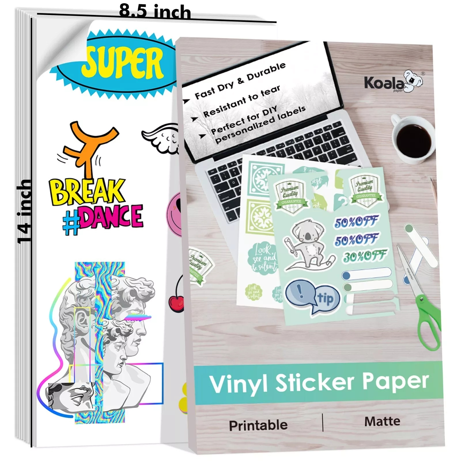 Koala Printable Vinyl Sticker Paper 13X19,Waterproof,Glossy with regard to 13x19 Printable Vinyl Sticker Paper
