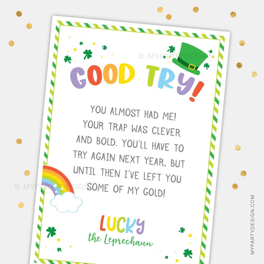Leprechaun Trap Letter For St Patrick'S Day - My Party Design within Leprechaun Notes For Kids Printable
