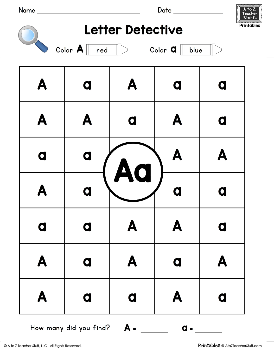 Letter A: Letter Detective Uppercase & Lowercase Visual in Free Printable Uppercase And Lowercase Letters Worksheets