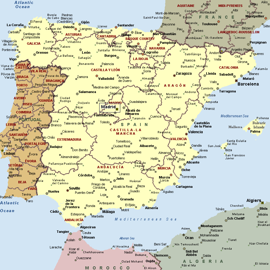 Map Of Spain And Portugal with Printable Map of Spain and Portugal