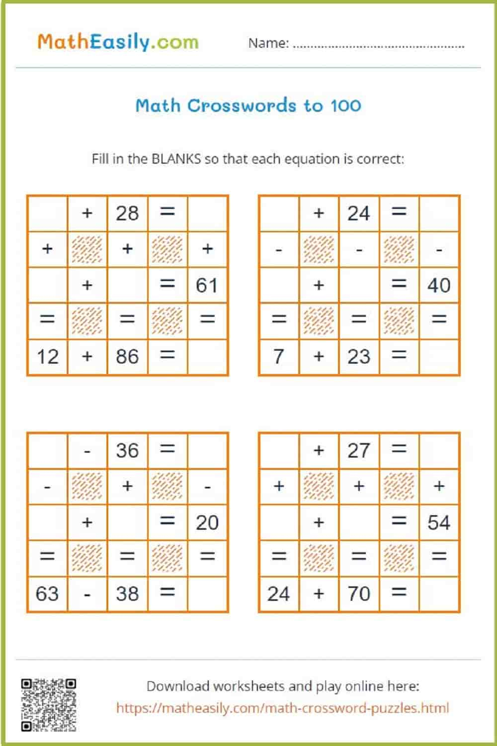 Math Crosswords Online + Printable intended for Free Math Crossword Puzzles Printable