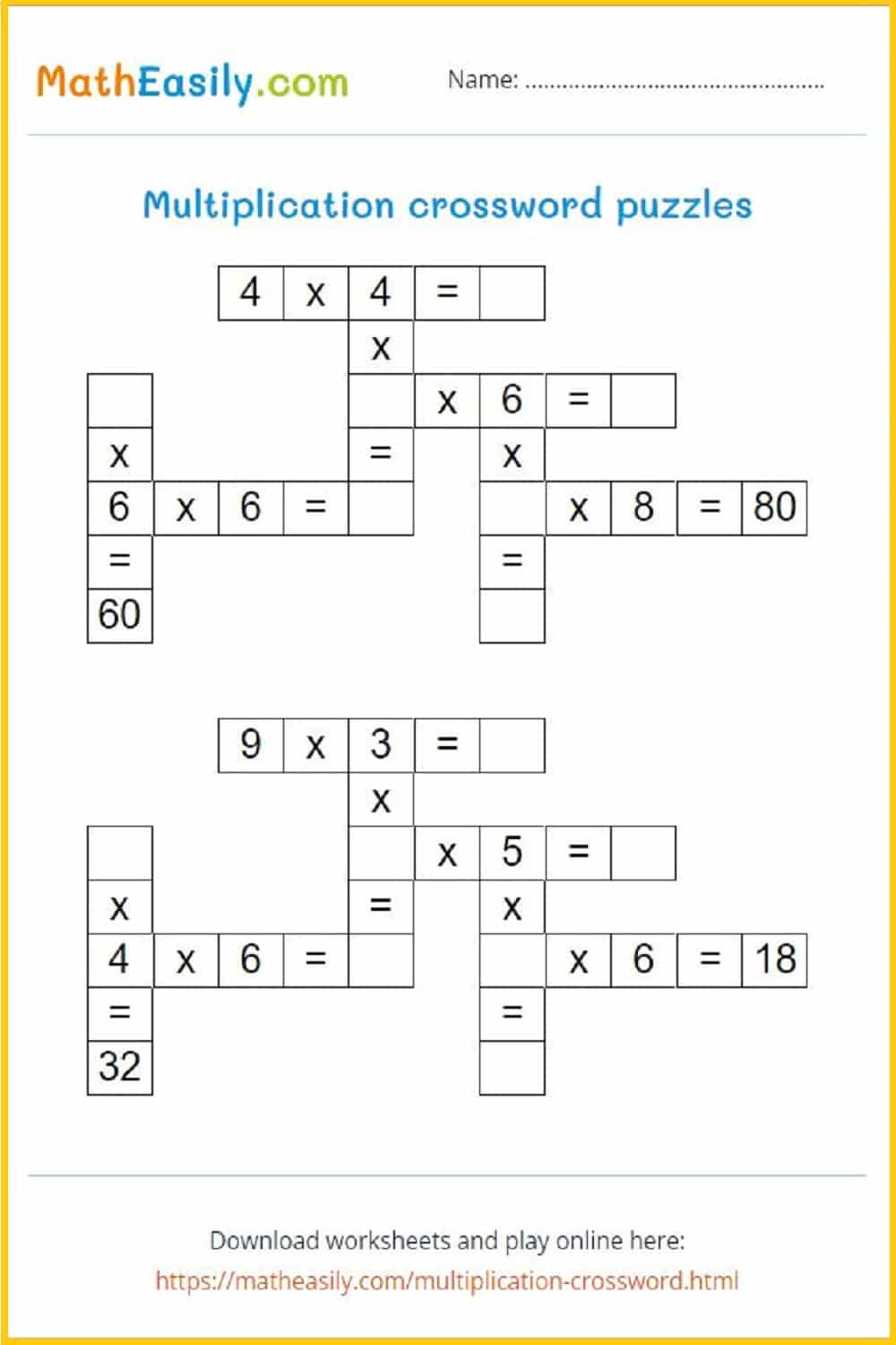 Math Crosswords Online + Printable pertaining to Free Math Crossword Puzzles Printable