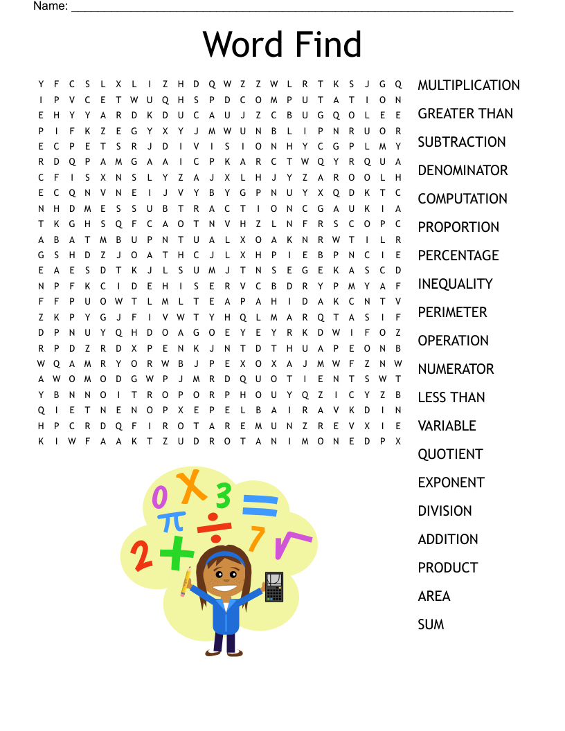Math Terms Word Search - Wordmint for Math Words Word Search Printable