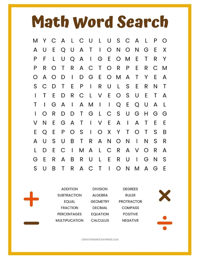 Math Word Search Free Printable intended for Math Words Word Search Printable