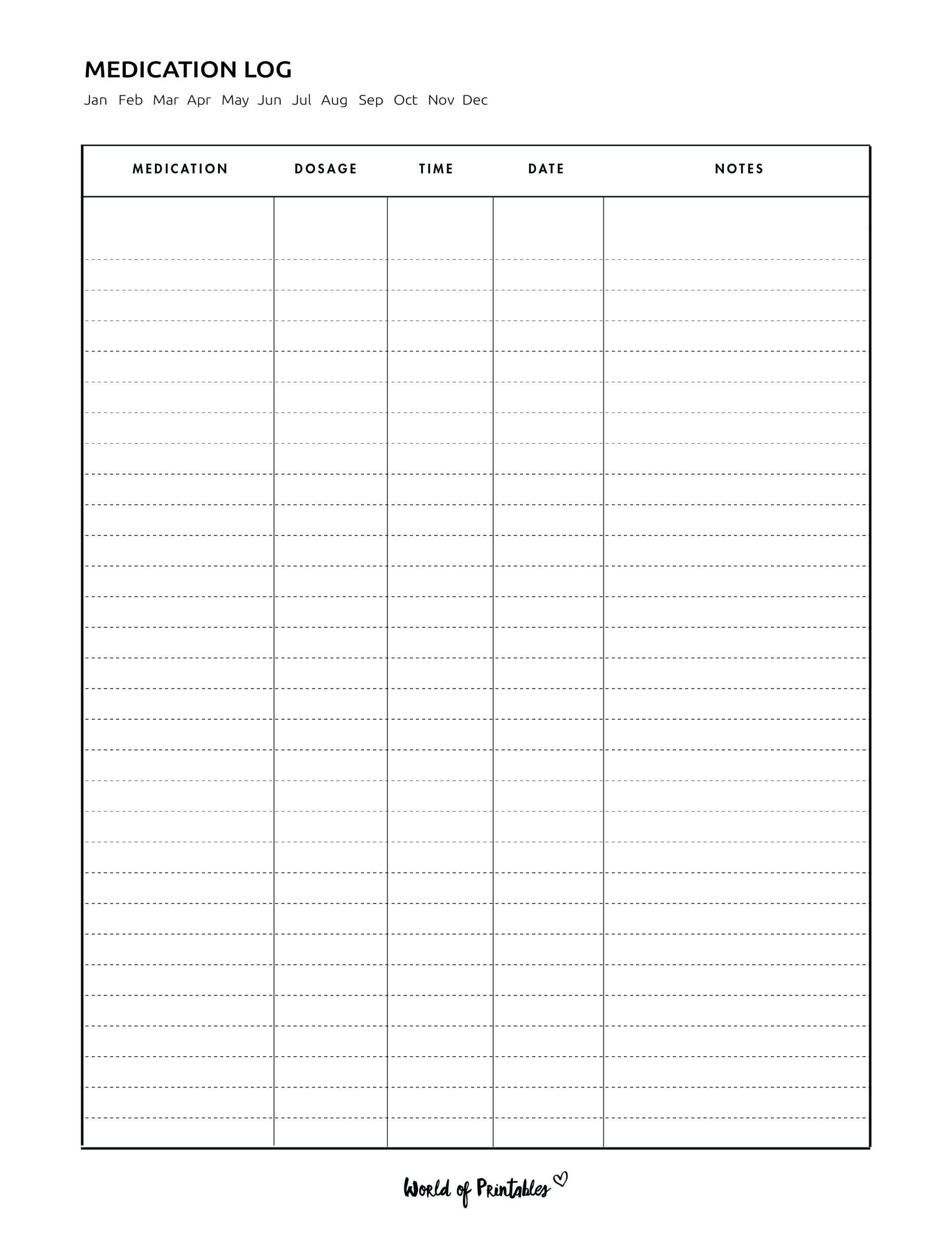 Medication Log - 8 Of The Best Templates - World Of Printables in Free Printable Medication Log Sheet