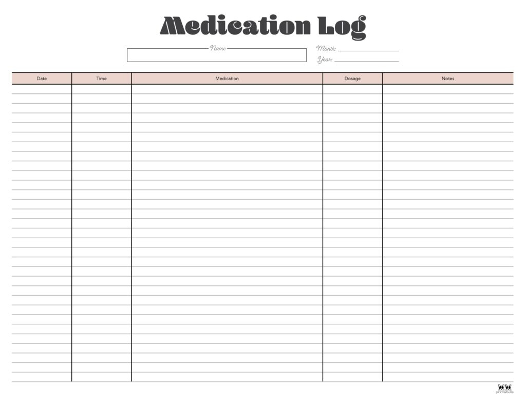 Medication Logs - 25 Free Printables | Printabulls with regard to Free Printable Medication Log Sheet