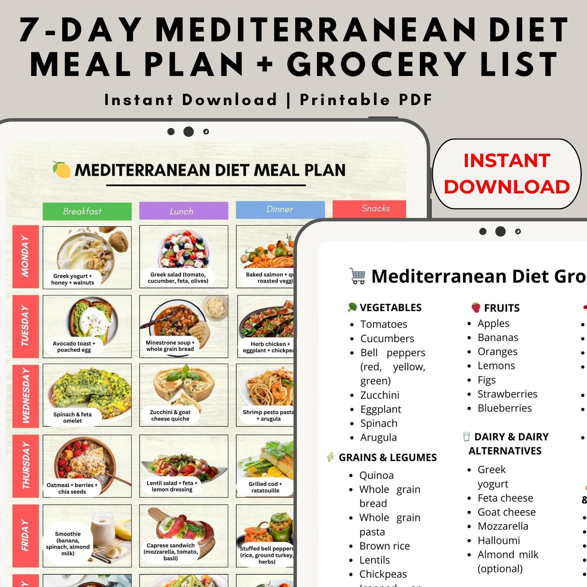 Mediterran Diet Meal Plan Mit Rezepten & Einkaufsliste | Druckbare throughout Mediterranean Diet Meal Plans Printable