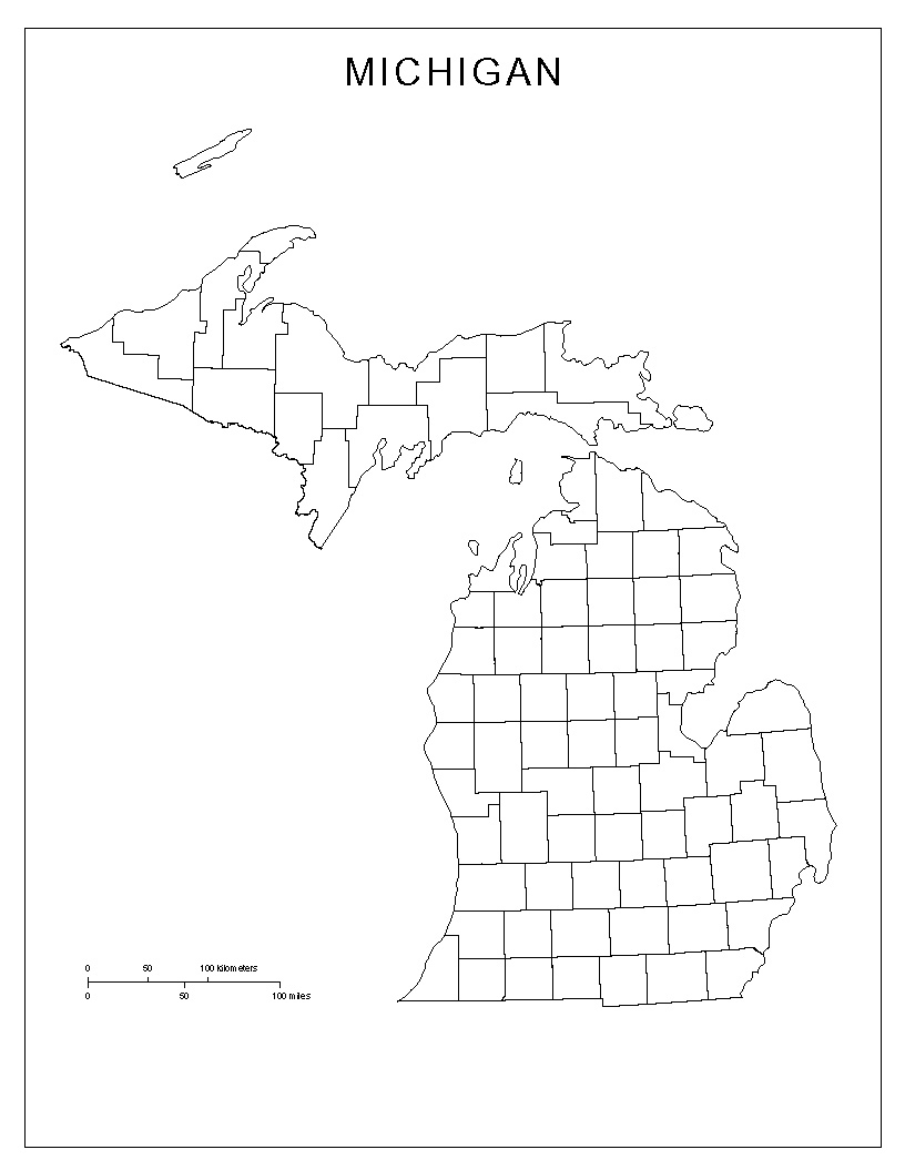 Michigan Blank Map inside Map of Michigan Counties Printable