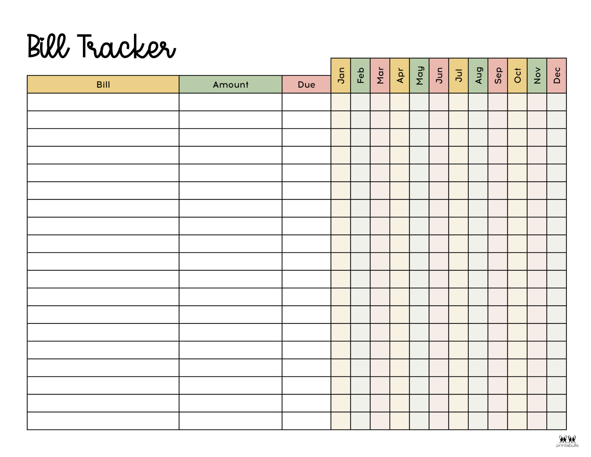 Monthly Bill Organizer Free Printable - Printable Party Favors regarding Free Printable Monthly Bill Payment Log