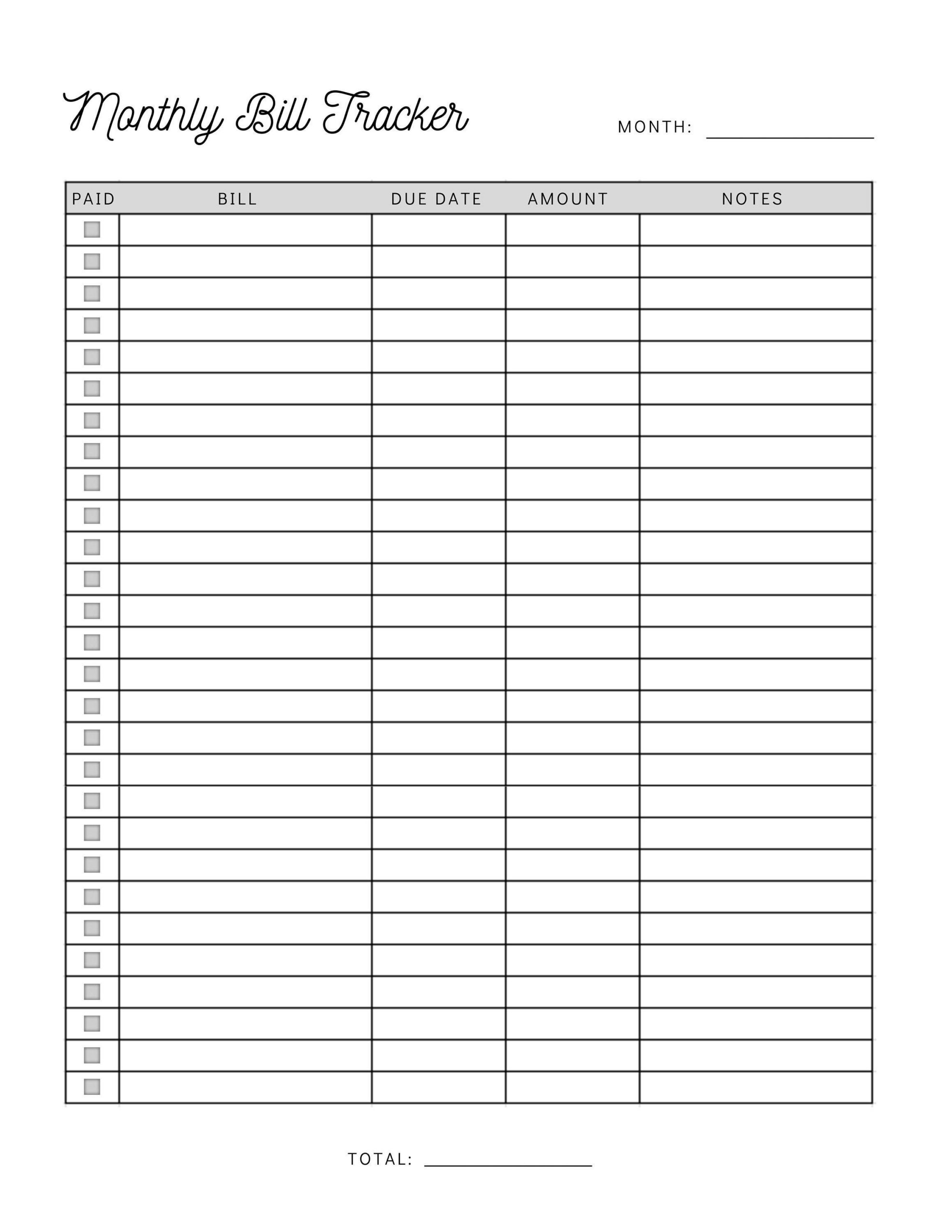 Monthly Bill Payment Tracker Printable | Bill Pay Checklist regarding Free Printable Monthly Bill Payment Log