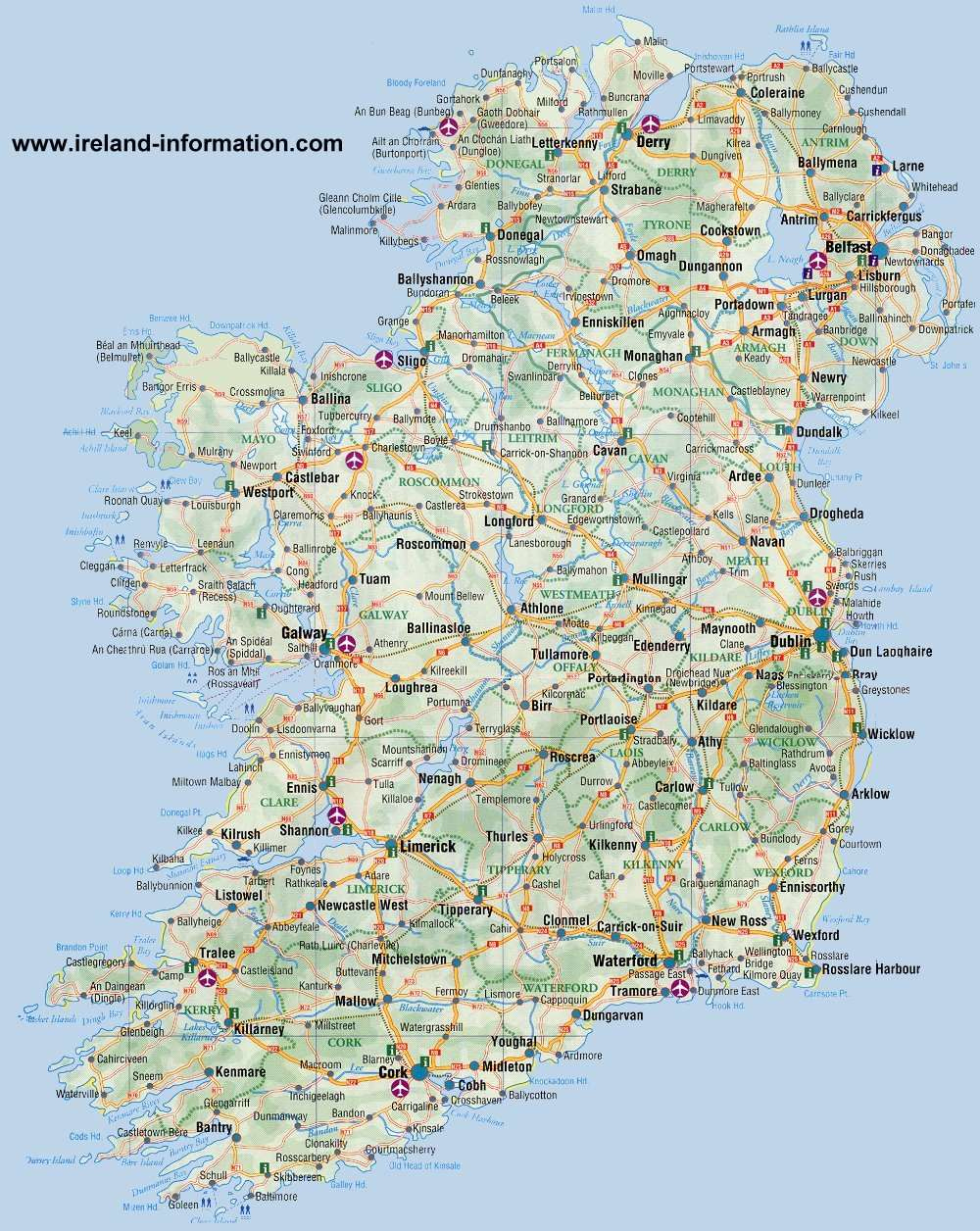 Most Popular Tourist Attractions In Ireland - Free &amp; Paid Attractions for Printable Map of Ireland with Cities