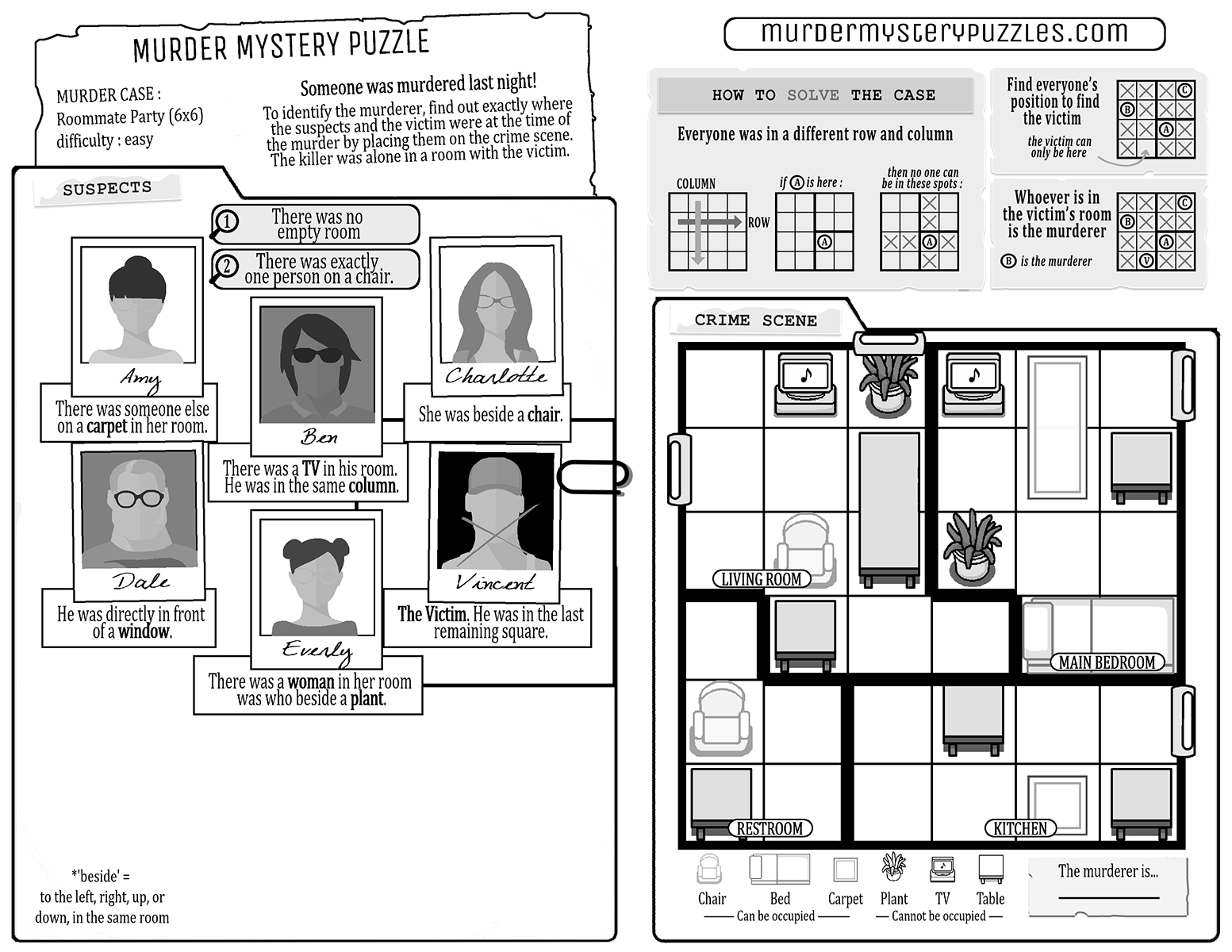 Murder Mystery Puzzles Pnp (Roommate Party, Easy Difficulty) : R intended for Free Murder Mystery Games Printable