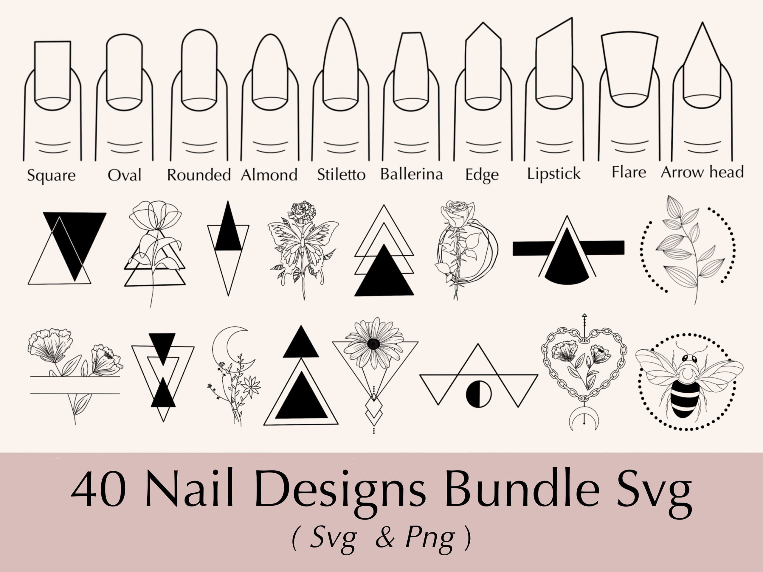Nail Design Svg | Tattoo Svg | Floral Svg | Geometric Svg in Free Printable Cricut Nail Decals