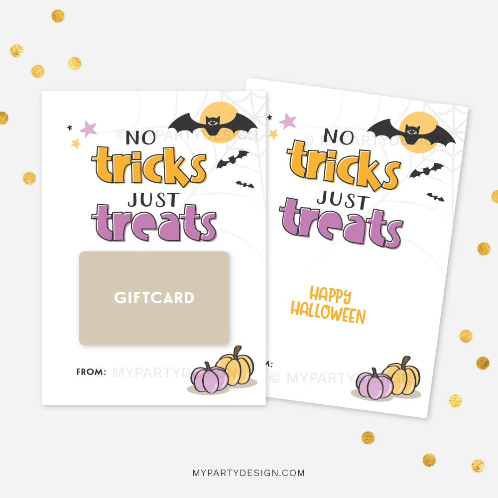 No Tricks Just Treats Halloween Gift Card Holder, Printable Pdf within No Tricks Just Treats Printable