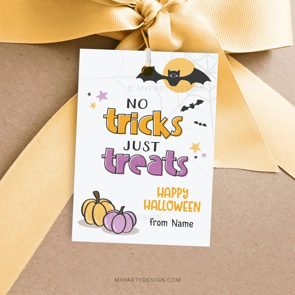 No Tricks Just Treats Halloween Tags, Printable Pdf - My Party Design intended for No Tricks Just Treats Printable