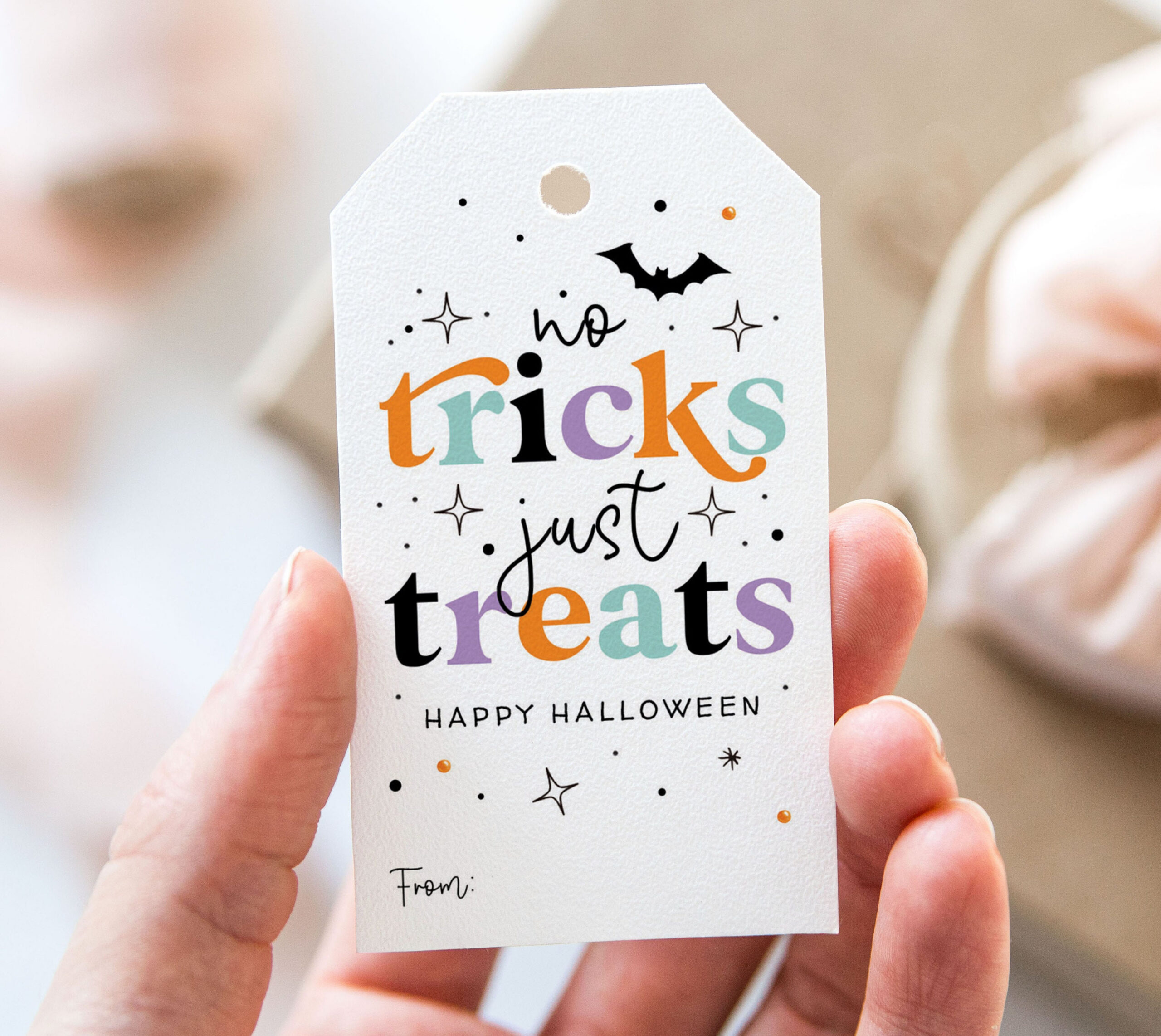 No Tricks Just Treats Tag, Printable Happy Halloween Favor Tags with No Tricks Just Treats Printable
