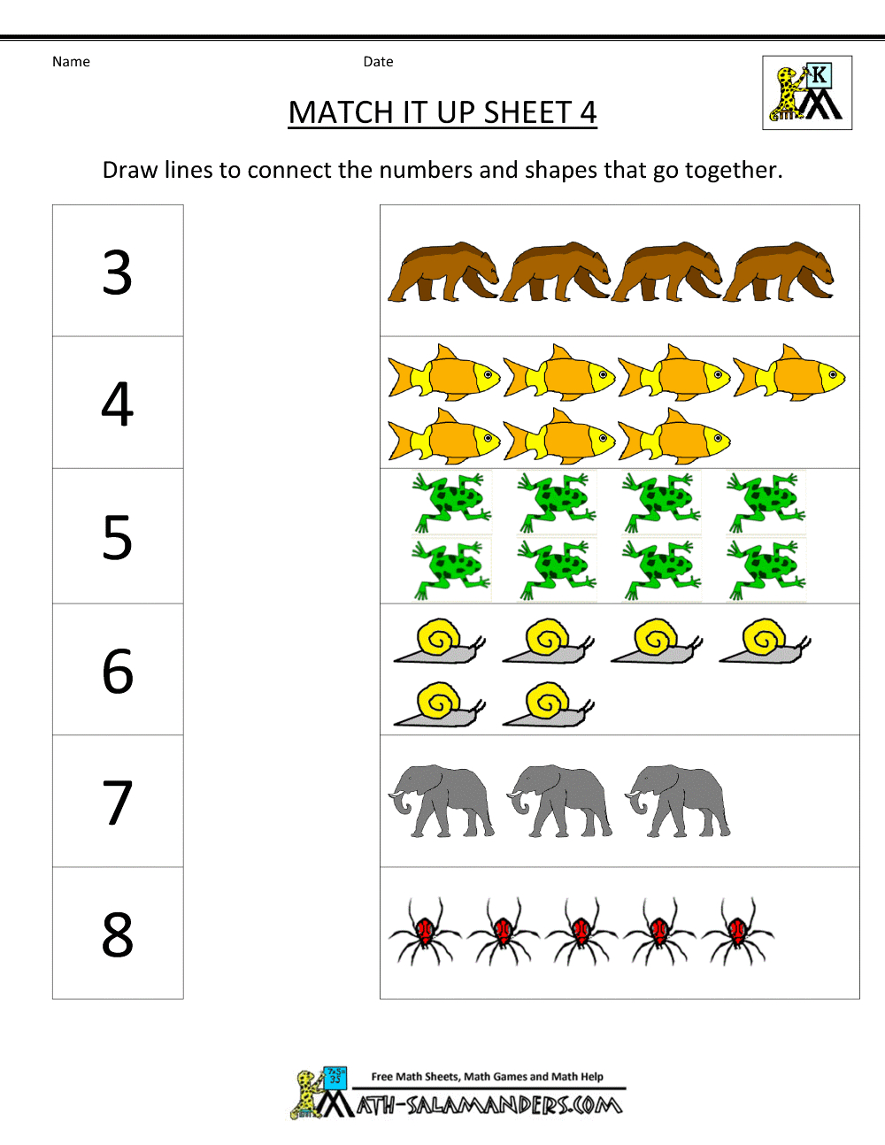 Number Matching Worksheets 1-10 pertaining to Printable Children'S Math Worksheets