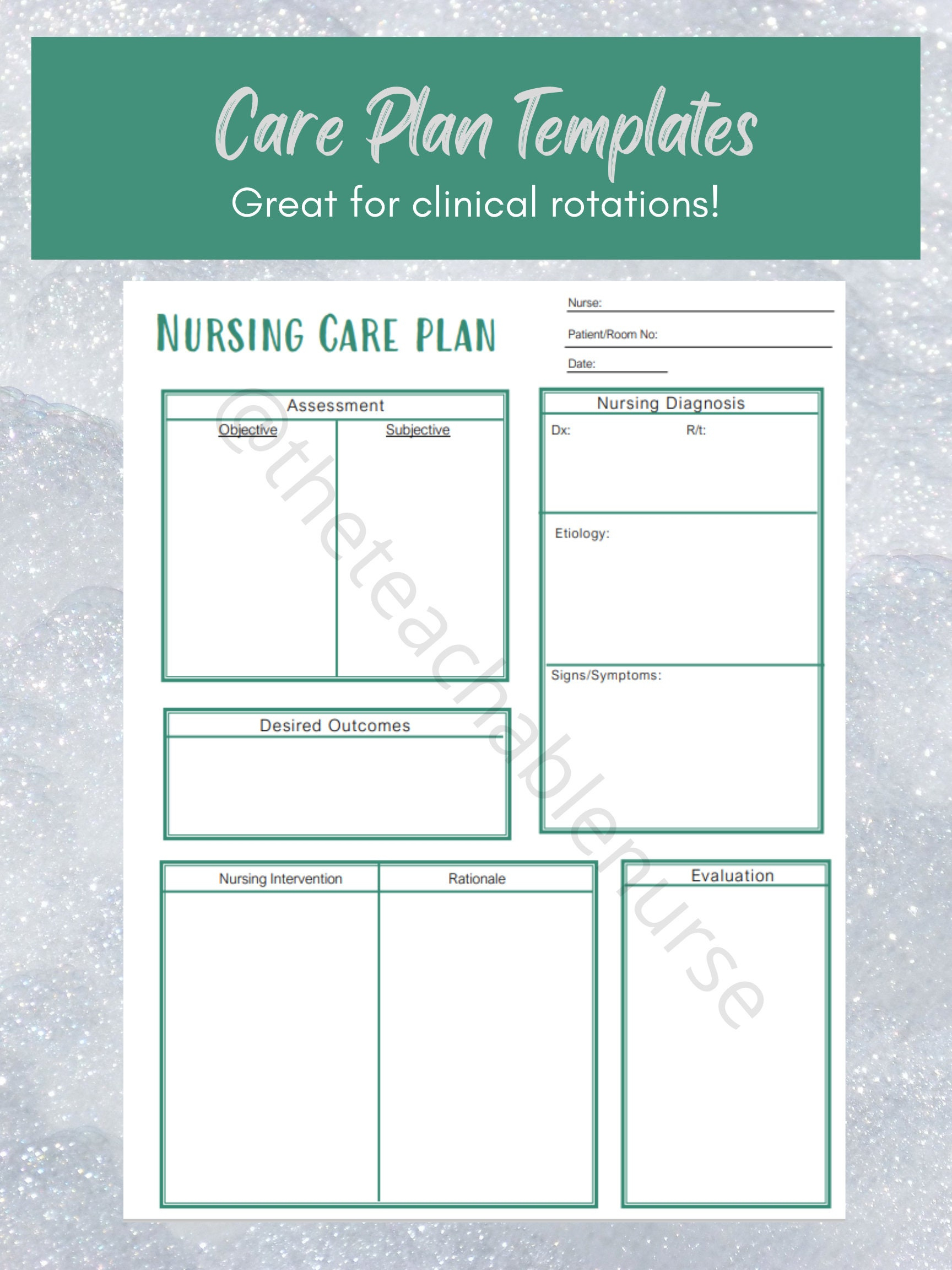 Nursing Care Plan Templates - Etsy pertaining to Nursing Care Plan Template Printable