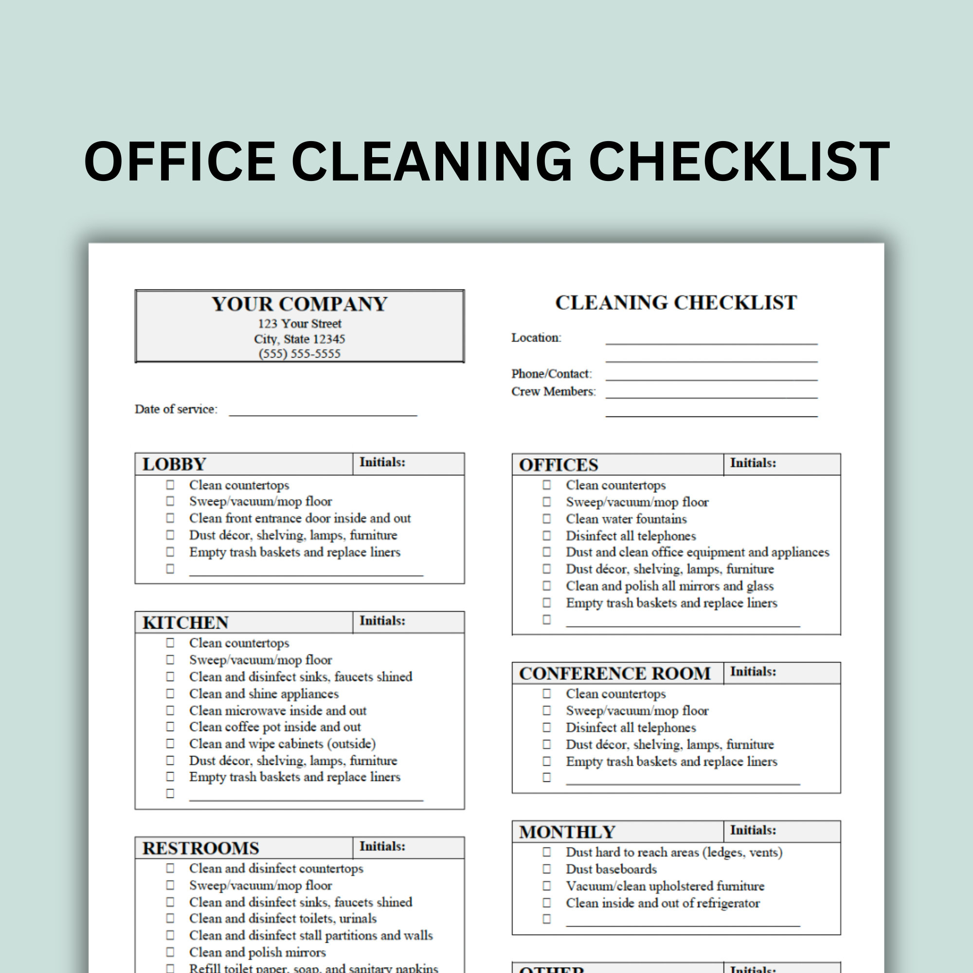 Office Cleaning Checklist | Customizable Word Document And Pdf Forms with regard to Printable Office Cleaning Checklist