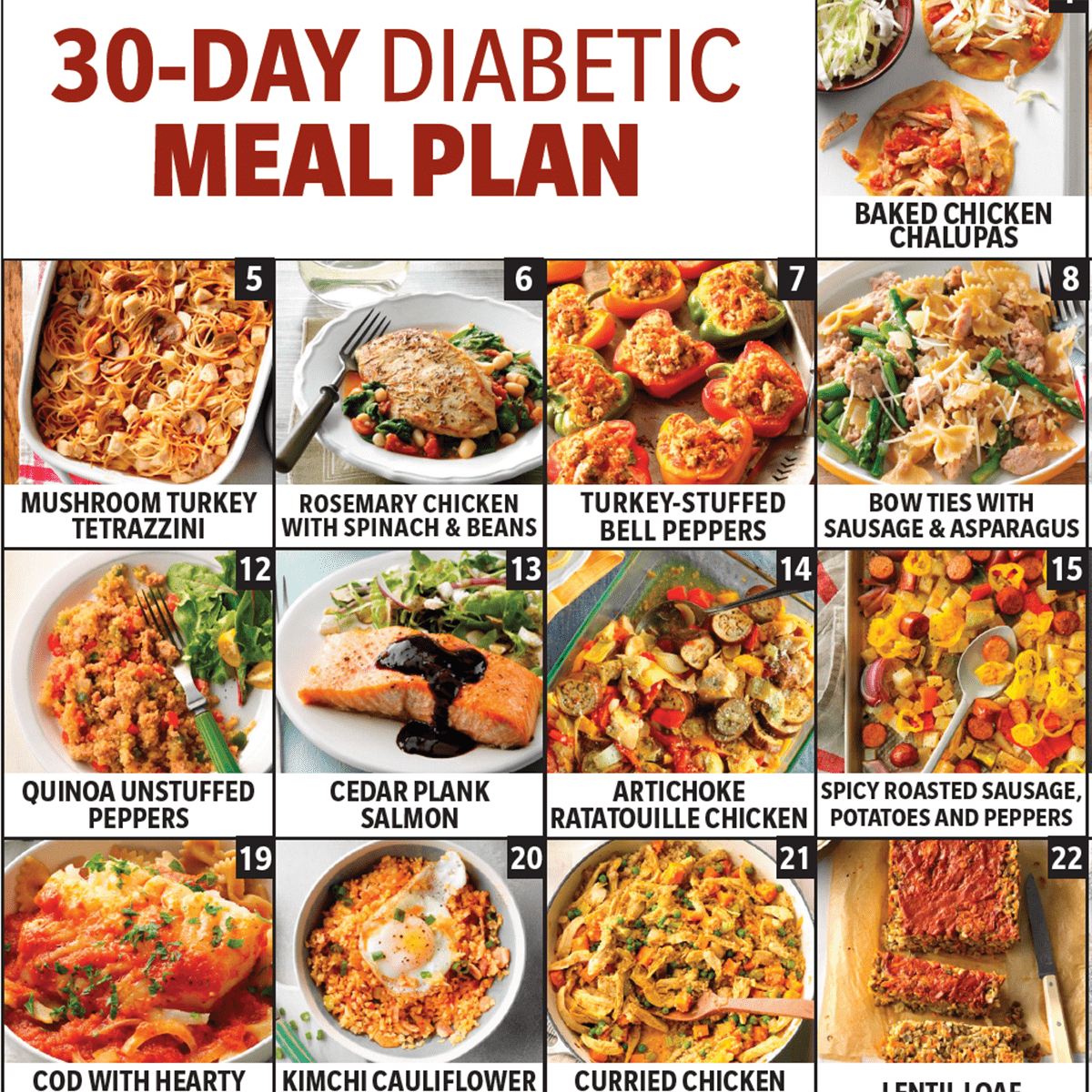 Our 30-Day Diabetic Meal Plan (With A Pdf!) I Taste Of Home with Pdf Printable Diabetic Food Chart