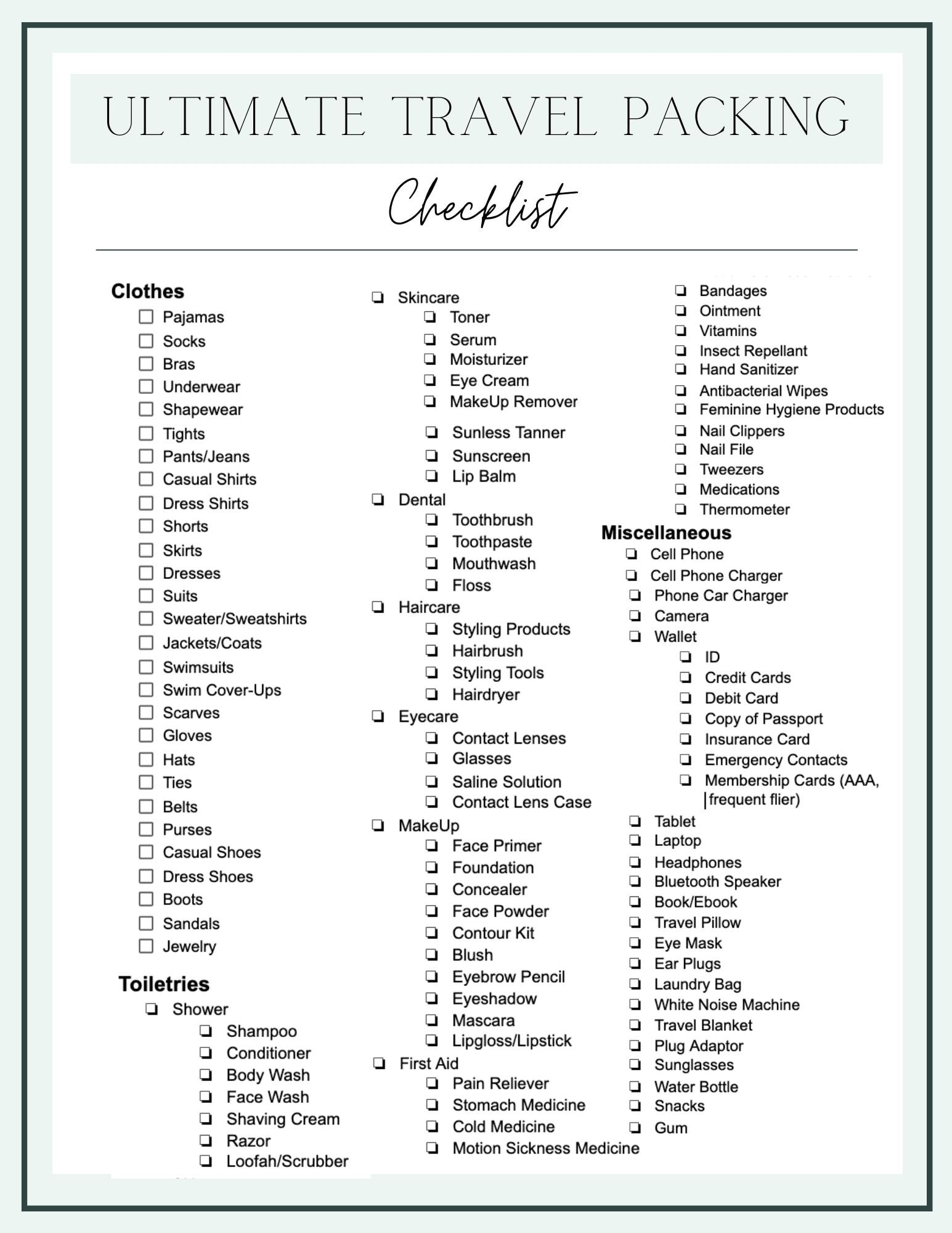 Our Road Trip Essentials & Travel Checklist Printable - Bless'Er House throughout Free Printable Packing List For Vacation