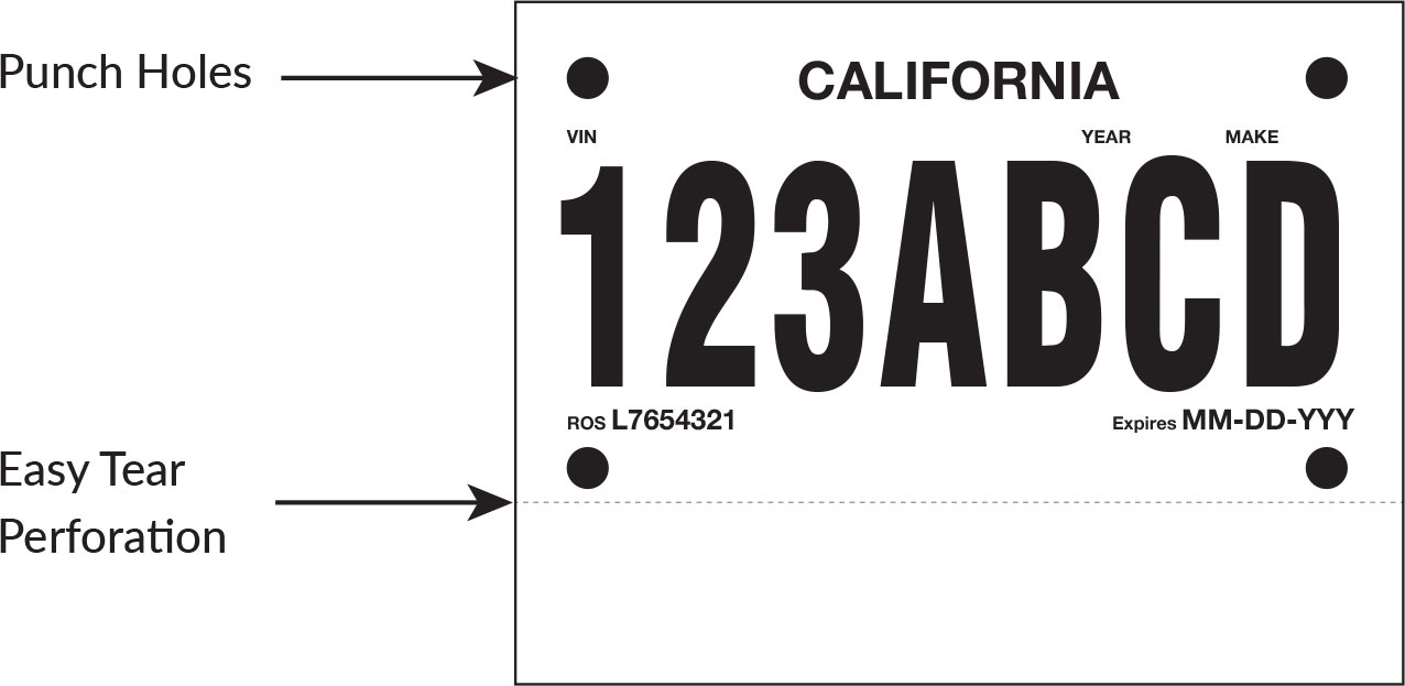 Poliprint Single Perf Temporary License Plate Paper | Bpi Custom Printing regarding Printable Temporary License Plate California
