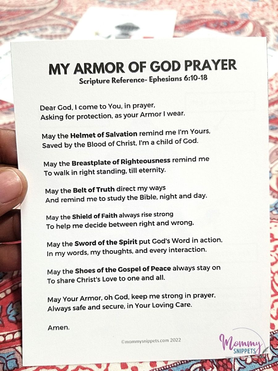 Printable Armor Of God Prayer Card -Help Kids Learn Ephesians 6 Kjv inside Printable Armor Of God Prayer