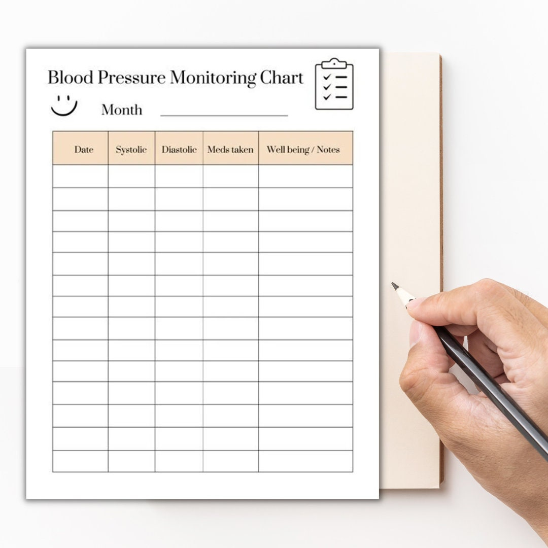 Printable Blood Pressure Monitoring Chart - Digital Download - Etsy Denmark with Blood Pressure Monitor Chart Printable