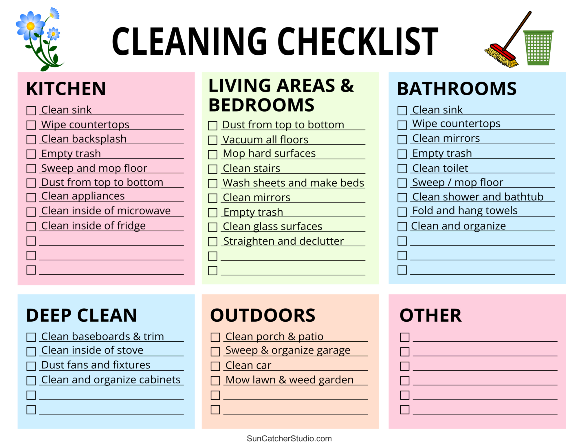 Printable Cleaning Schedule (Spring, Daily, & Weekly Checklists intended for Cleaning Checklist By Room Printable