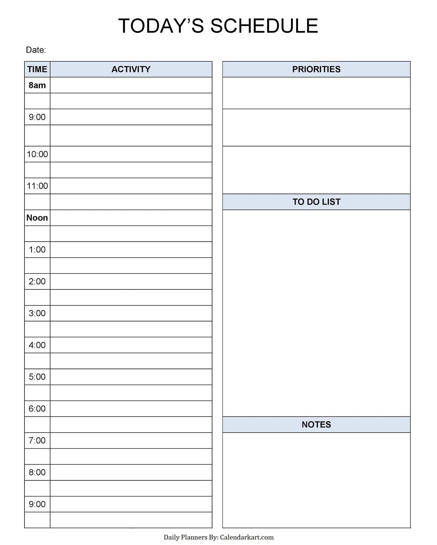 Printable Daily Planner Template | Calendarkart for Day Planner Template Free Printable
